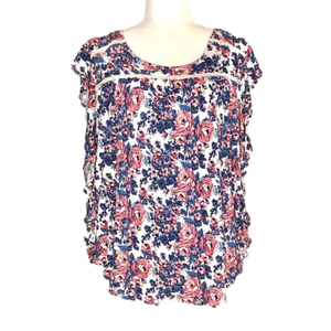 Floral boho cap-sleeve blouse